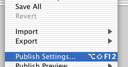 publish settings menu